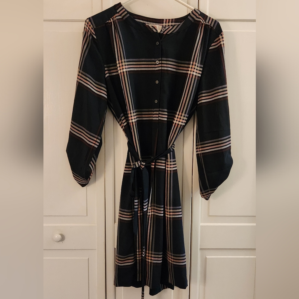 Navy Striped LOFT Dress with Tie